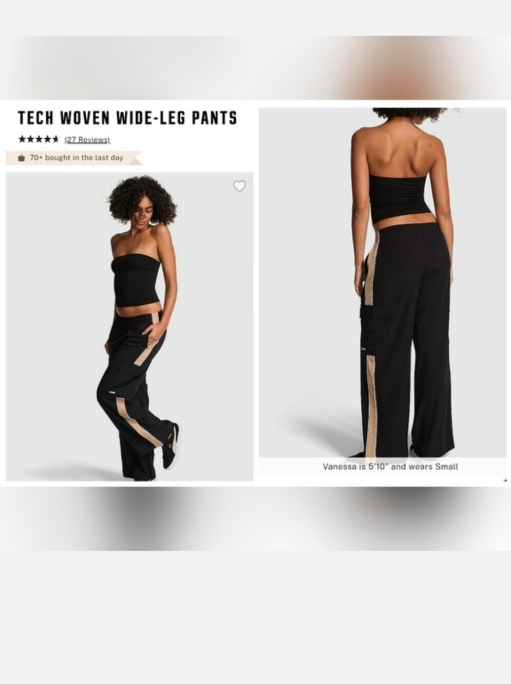 Victoria's Secret PINK Tech Woven Wide-Leg Pants BLACK LARGE